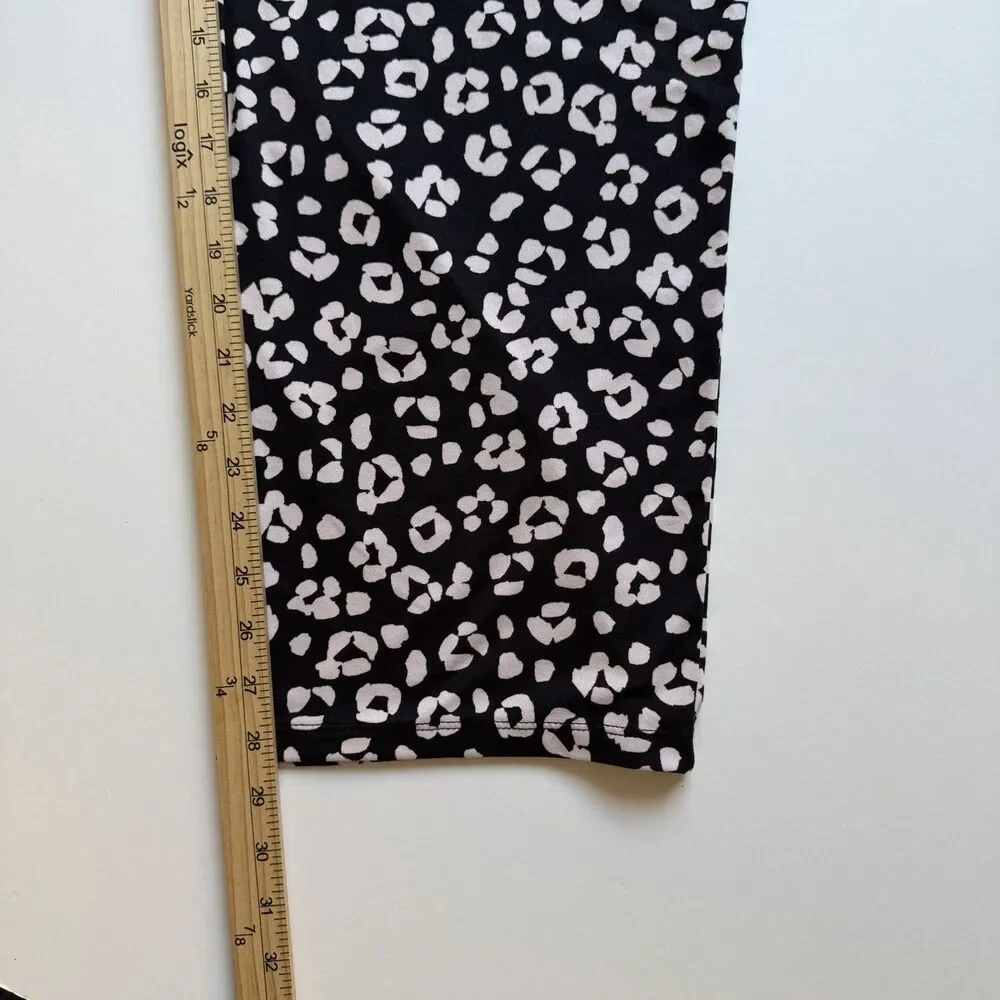 Kate Spade NY Pajama Set XL Black Pink Leopard Print 2 Pc Long Sleeve